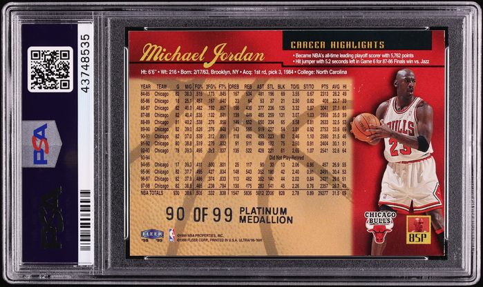 1998 Ultra Platinum Medallion Michael Jordan /99 #85P PSA 8 NM-MT - Photo 2