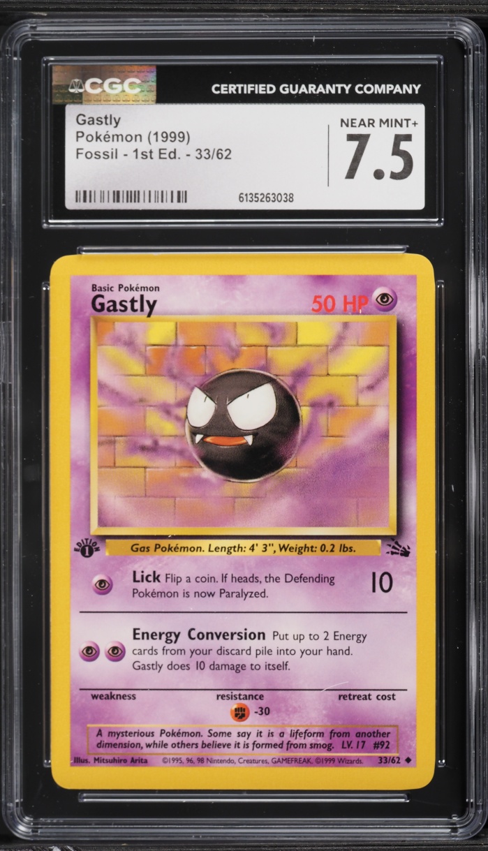 1999 Pokemon Fossil 1st Edition Gastly #33 CGC 7.5 NRMT+