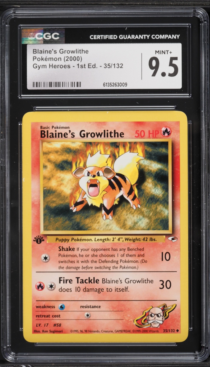 2000 Pokemon Gym Heroes 1st Edition Blaine's Growlithe #35 CGC 9.5 MINT+