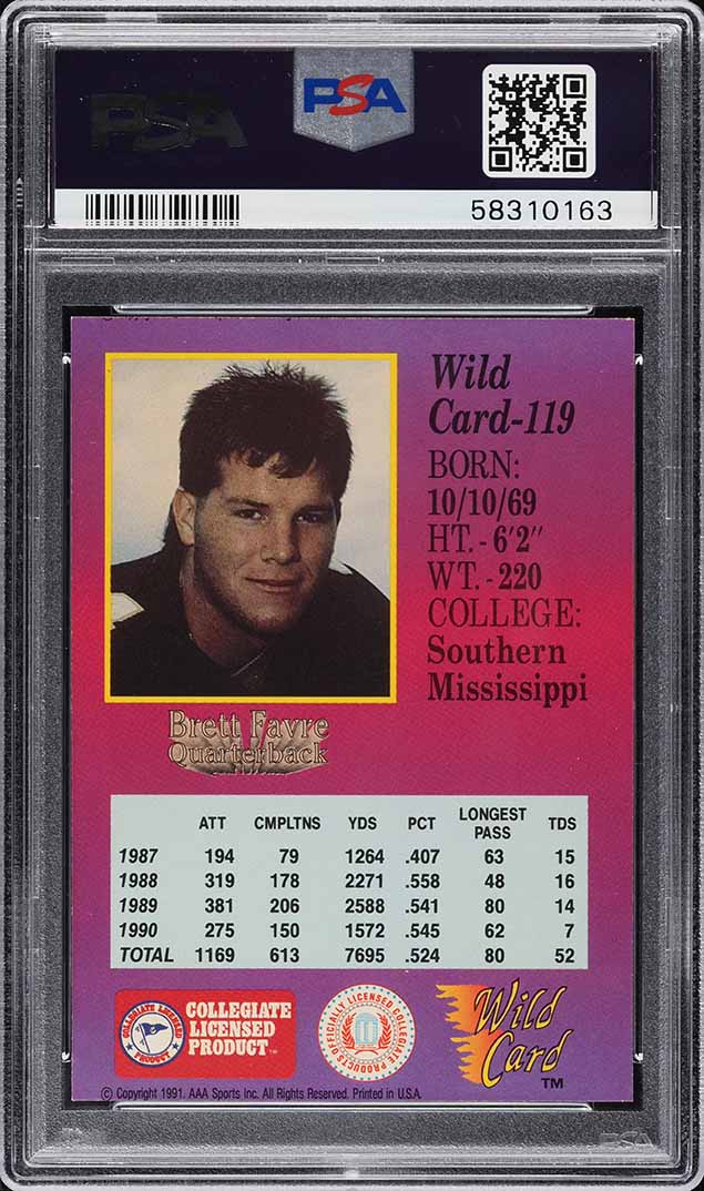 1991 Wild Card College Draft Picks Brett Favre ROOKIE #119 PSA 9 MINT