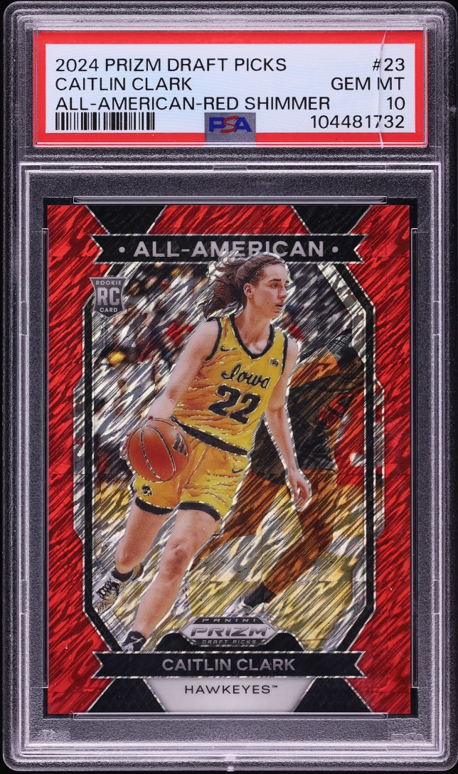 2024 Panini Prizm Draft Picks All-American Red Shimmer FOTL Caitlin Clark ROOKIE /9 PSA 10 GEM