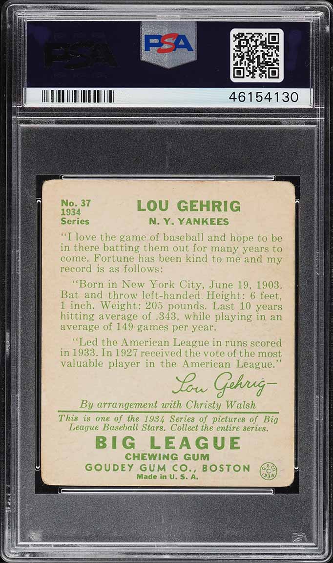 1934 Goudey Lou Gehrig #37 PSA 2 GD