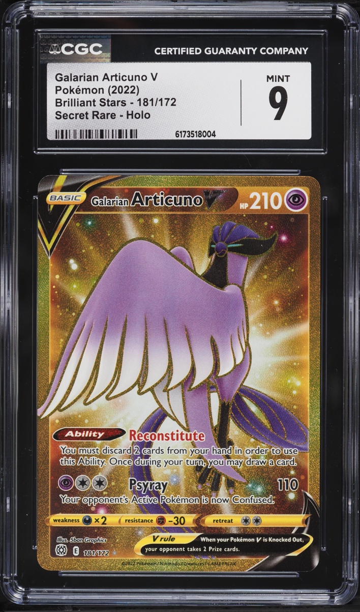 2022 Pokemon Sword & Shield Brilliant Stars Gold Rare Galarian Articuno V #181 CGC 9 MINT