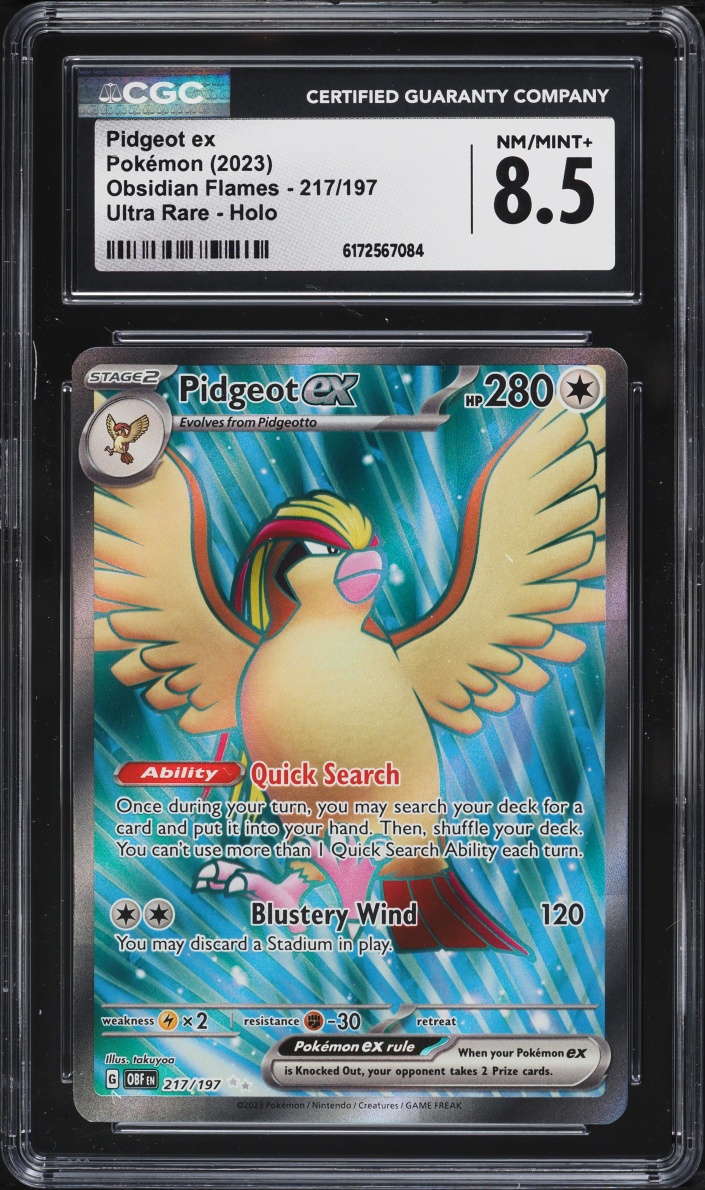 2023 Pokemon Scarlet & Violet Obsidian Flames Full Art Pidgeot ex #217 CGC 8.5 NM-MT+