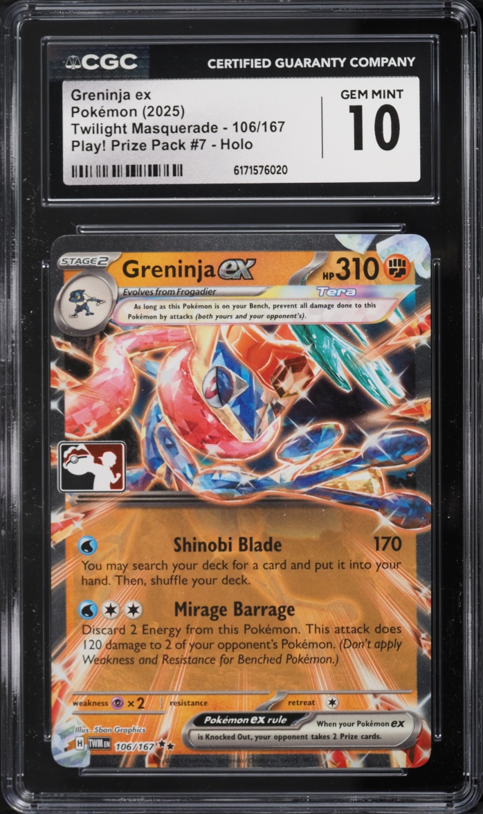 2025 Pokemon SV Twilight Masquerade Play! Prize Pack 7 Holo Greninja EX #106 CGC 10 GEM MINT