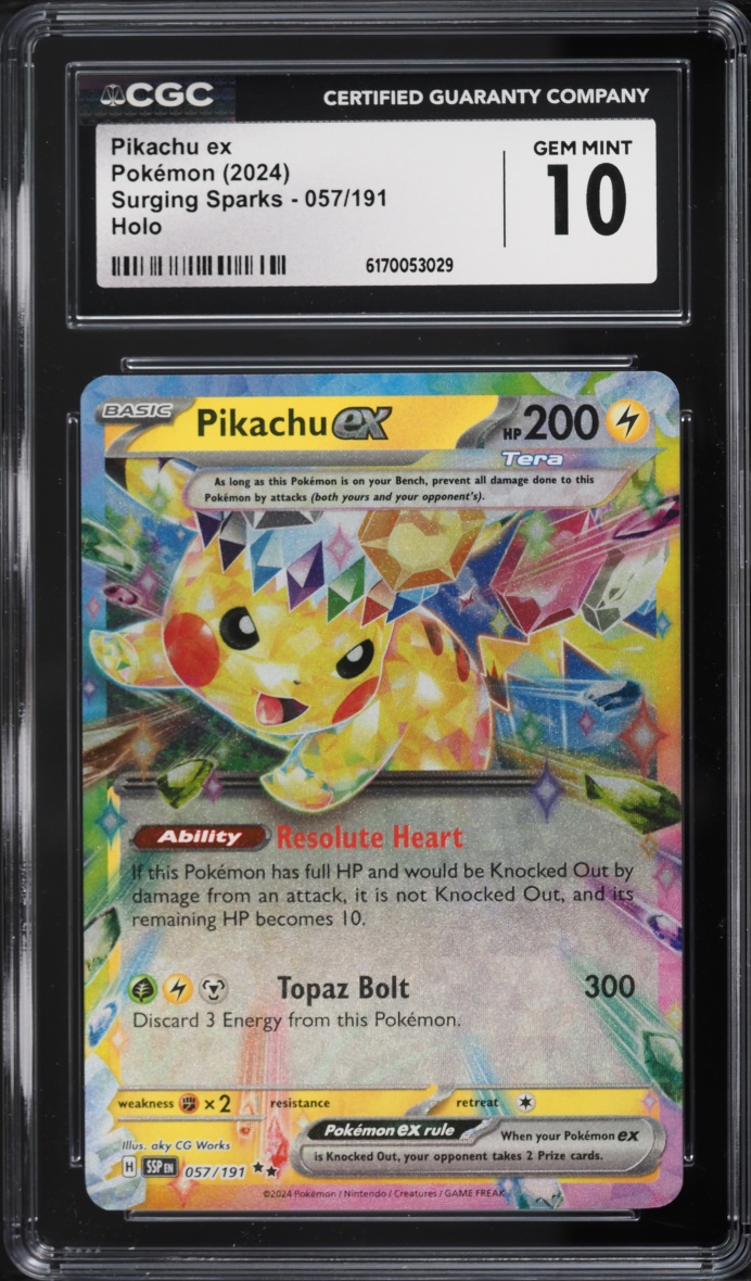 2024 Pokemon Scarlet & Violet Surging Sparks Holo Pikachu Ex #57 CGC 10 GEM MINT