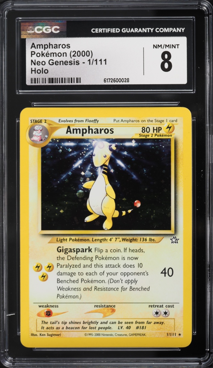 2000 Pokemon Neo Genesis Holo Ampharos #1 CGC 8 NM-MT