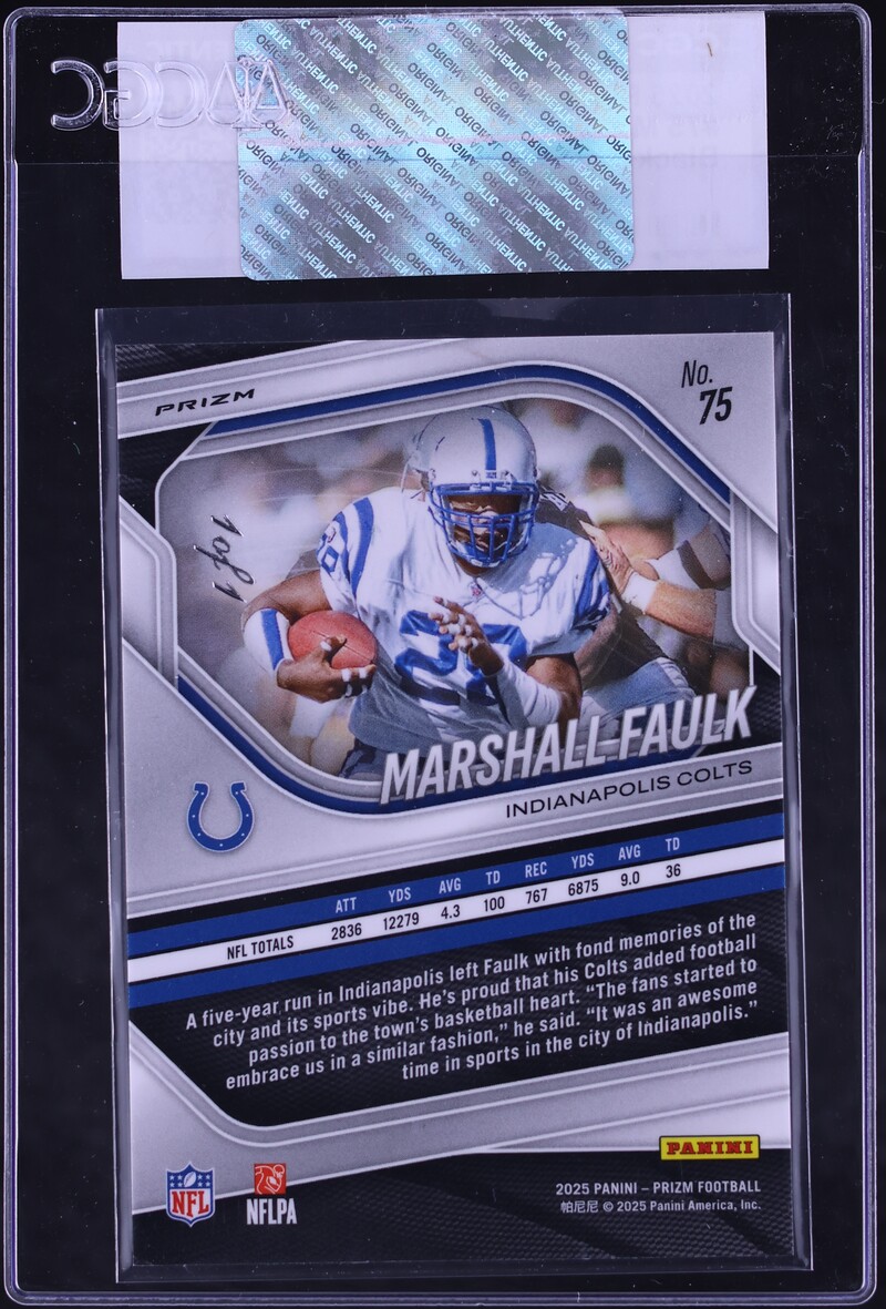 2025 Panini Prizm Black Shimmer Marshall Faulk 1/1 #75 CGC AUTH - Photo 2