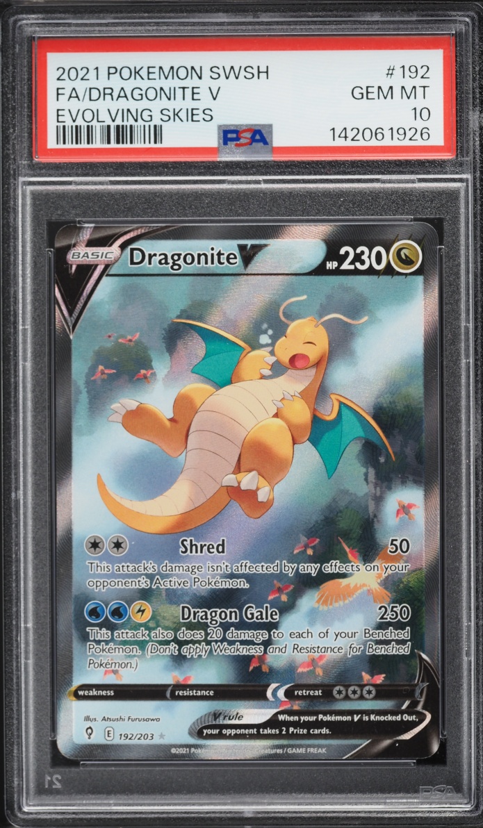 2021 Pokemon Sword & Shield Evolving Skies Full Art Dragonite V #192 PSA 10 GEM MINT