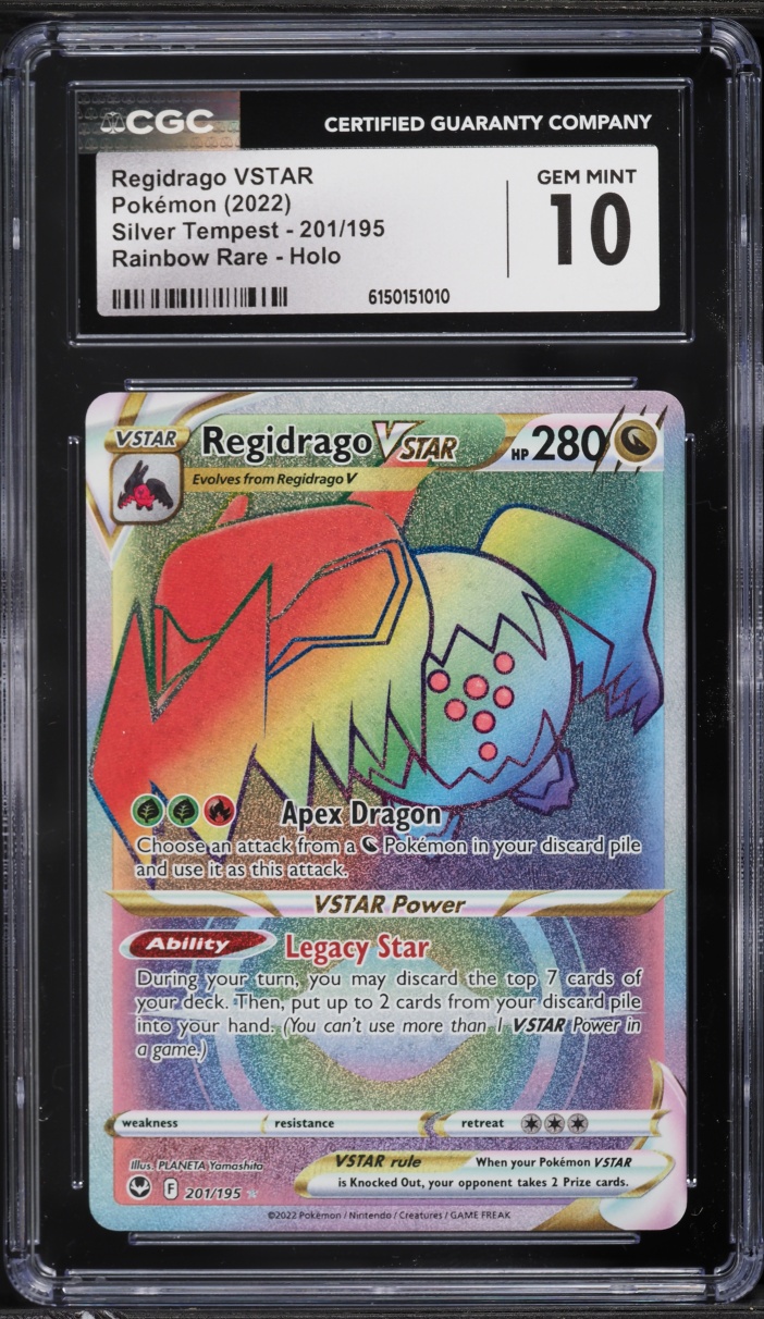 2022 Pokemon Sword & Shield Silver Tempest Rainbow Rare Regidrago VSTAR #201 CGC 10 GEM MINT
