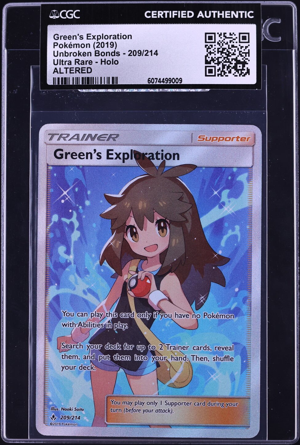 2019 Pokemon SM Unbroken Bonds Full Art Green's Exploration CGC ALTERED AUTH