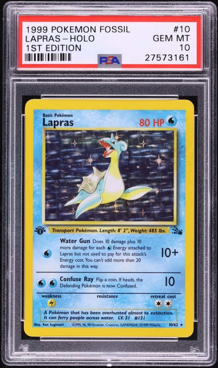 1999 Pokemon Fossil 1st Edition Holo Lapras #10 PSA 10 GEM MINT