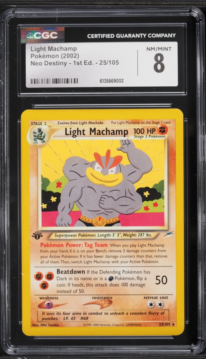 2002 Pokemon Neo Destiny 1st Edition Light Machamp #25 CGC 8 NM-MT