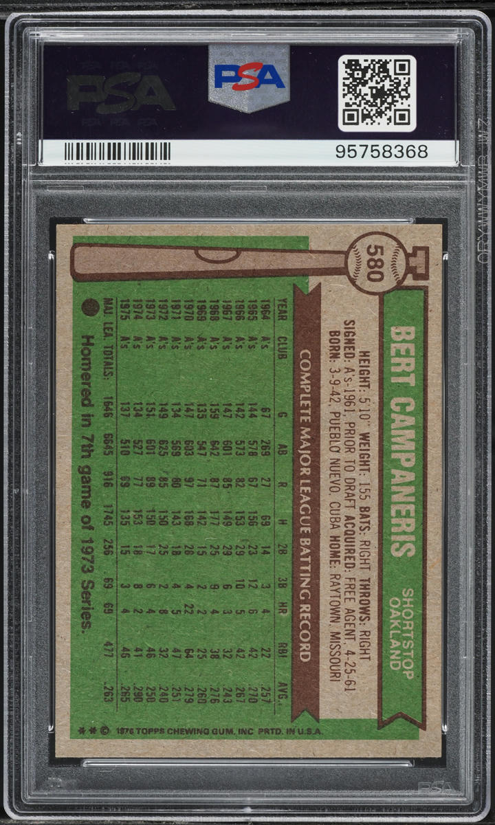 1976 Topps Bert Campaneris #580 PSA 8 NM-MT