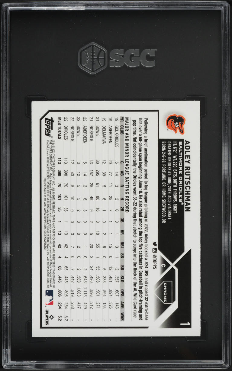 2023 Topps Chrome Adley Rutschman ROOKIE #1 SGC 10 GEM MINT