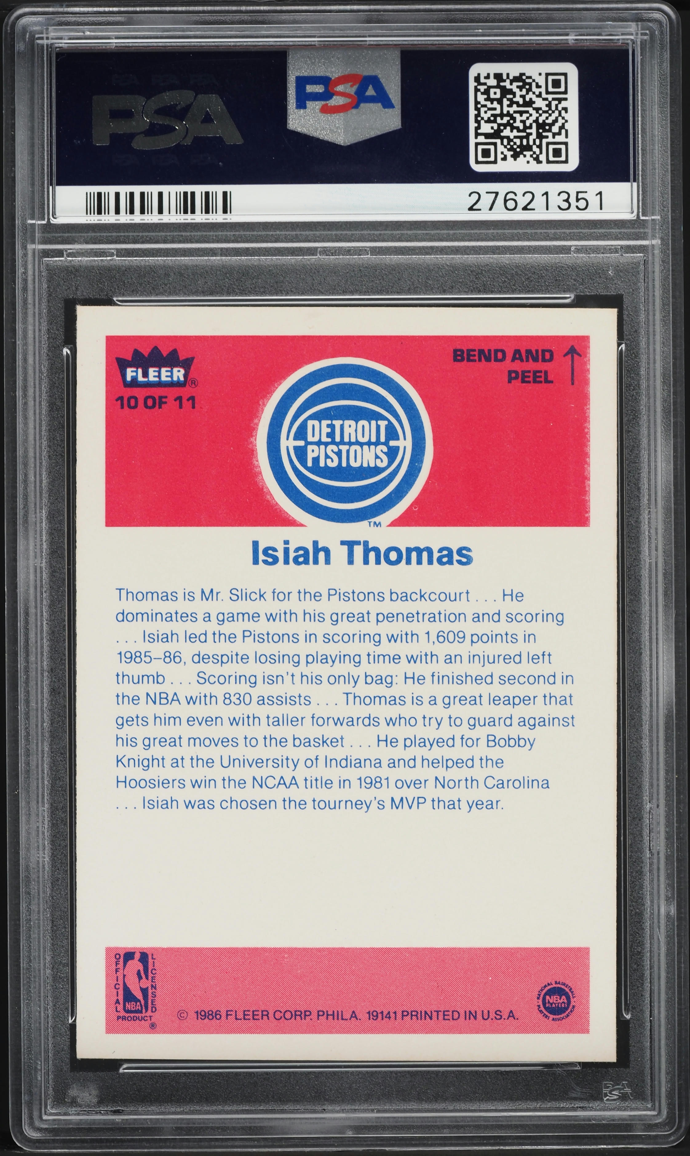 1986 Fleer Sticker Isiah Thomas ROOKIE #10 PSA 10 GEM MINT