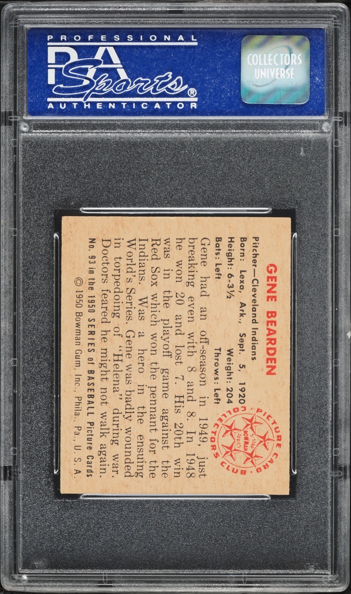 1950 Bowman Gene Bearden #93 PSA 7 NRMT
