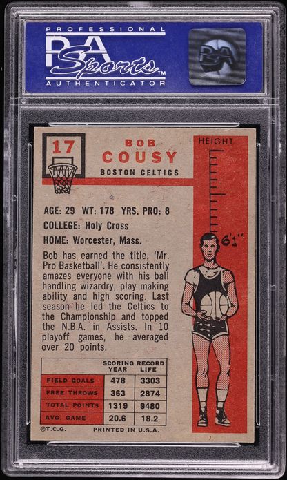 1957 Topps Basketball Bob Cousy ROOKIE #17 PSA 7 NRMT