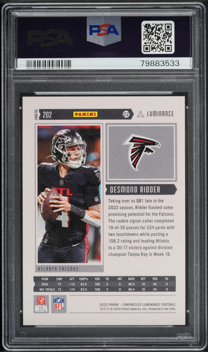 2022 Panini Chronicles Luminance Update Desmond Ridder ROOKIE #202 PSA 10 GEM