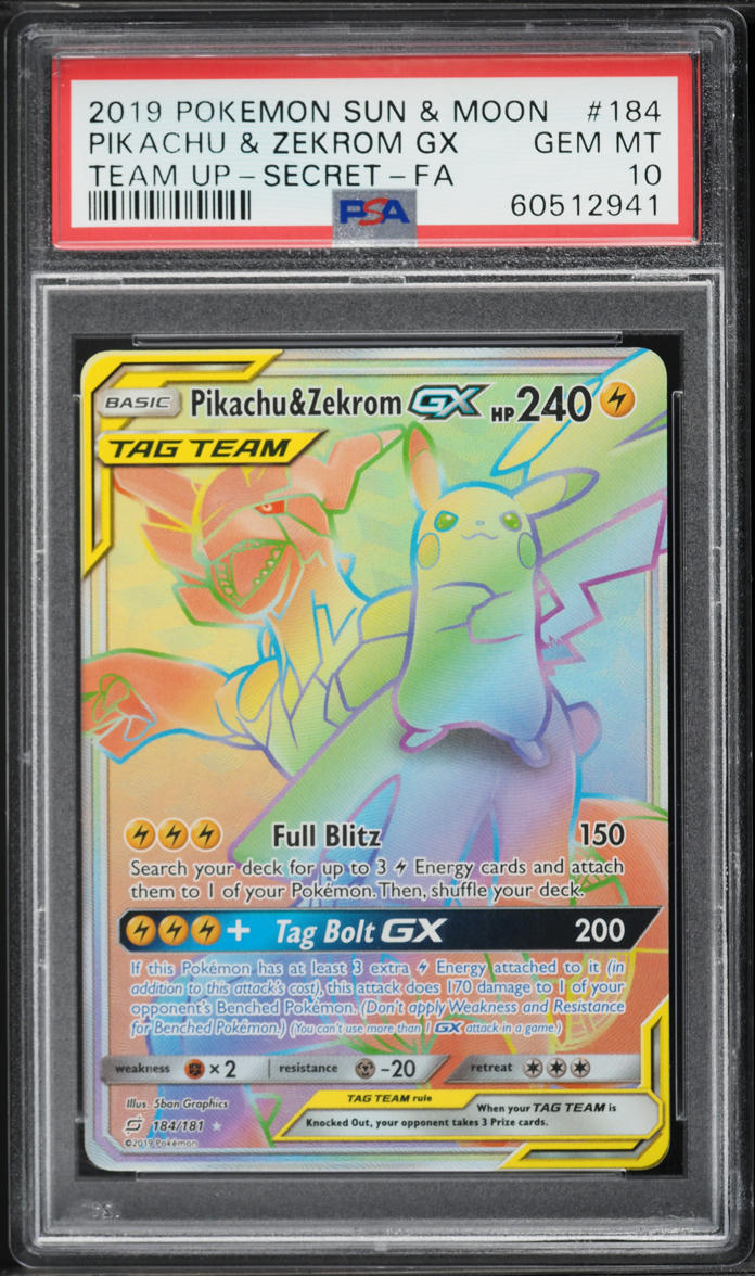 2019 Pokemon Sun & Moon Team Up Rainbow Rare Pikachu & Zekrom GX #184 PSA 10 GEM MINT