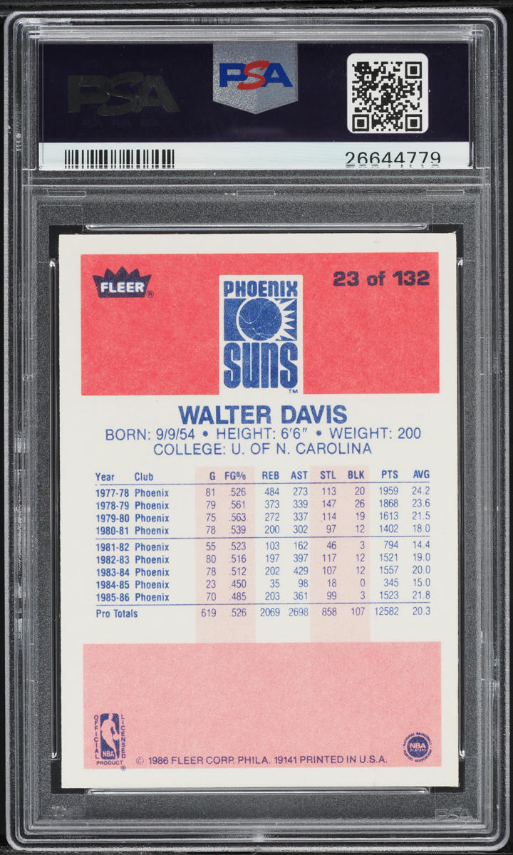 1986 Fleer Basketball Walter Davis #23 PSA 10 GEM MINT