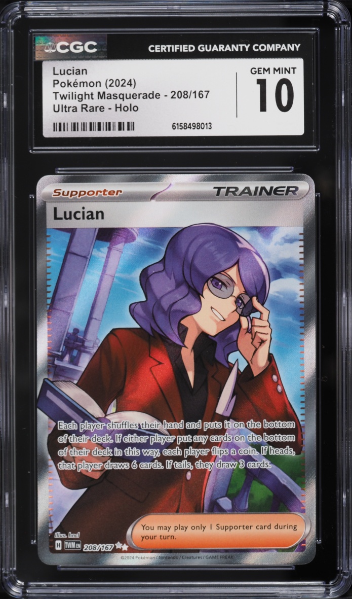 2024 Pokemon Scarlet & Violet Twilight Masquerade Full Art Lucian #208 CGC 10 GEM MINT
