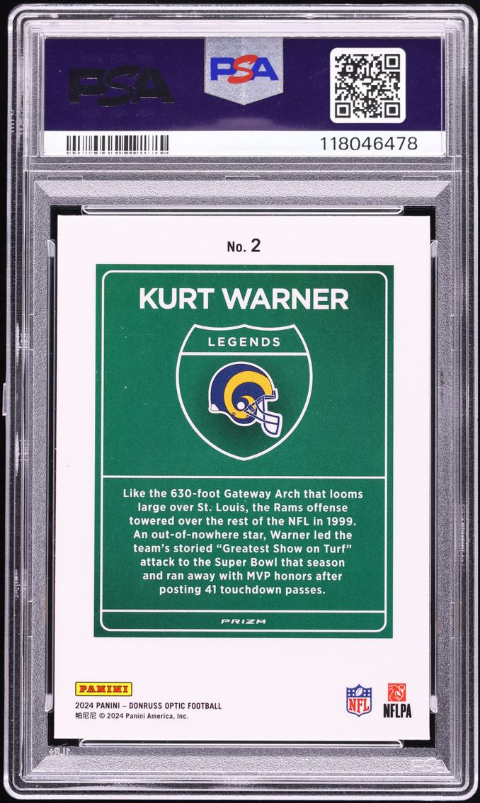 2024 Donruss Optic Downtown Legends Prizm Kurt Warner #2 PSA 10 GEM MINT