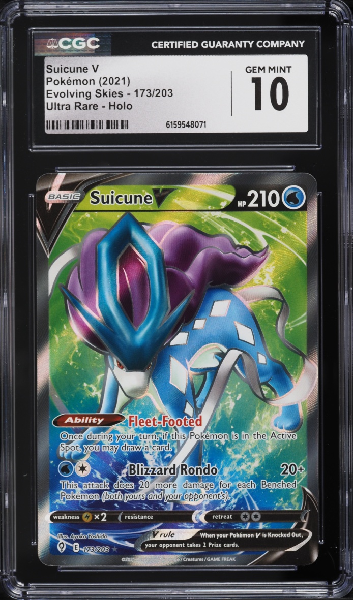 2021 Pokemon Sword & Shield Evolving Skies Full Art Suicune V #173 CGC 10 GEM MINT