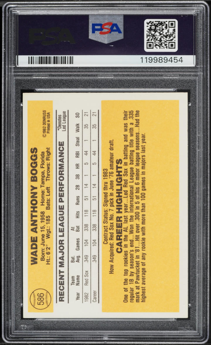 1983 Donruss Wade Boggs ROOKIE #586 PSA 8 NM-MT