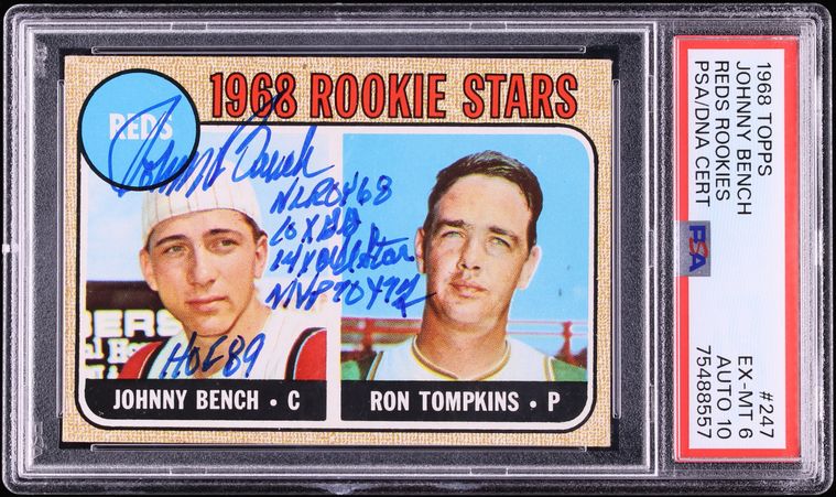 1968 Topps Johnny Bench ROOKIE AUTO DNA 10 #247 PSA 6 EXMT