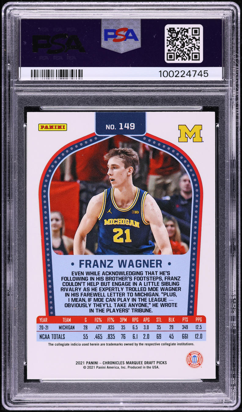 2021 Panini Chronicles Draft Picks Marquee Franz Wagner ROOKIE #149 PSA 8 NM-MT