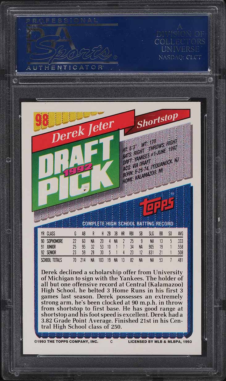 1993 Topps Gold Derek Jeter ROOKIE #98 PSA 10 GEM MINT