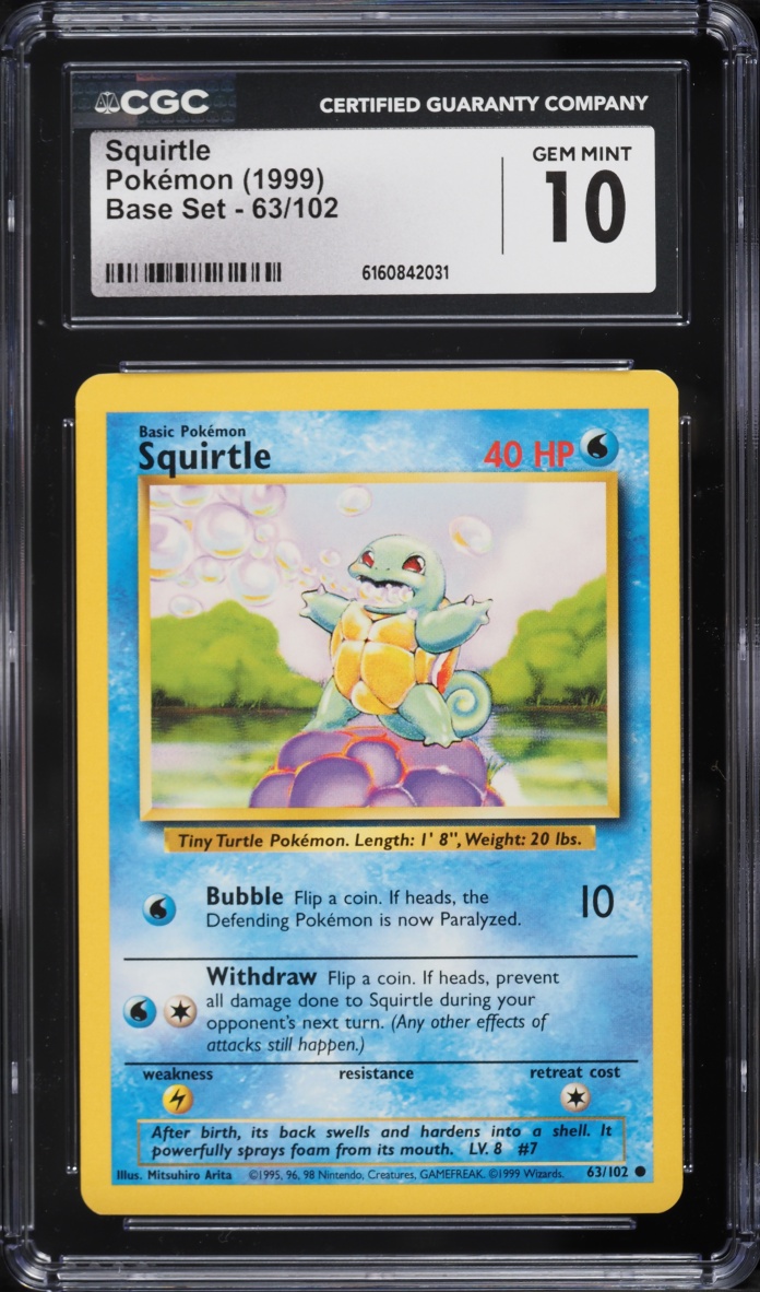 1999 Pokemon Base Set Squirtle #63 CGC 10 Gem Mint