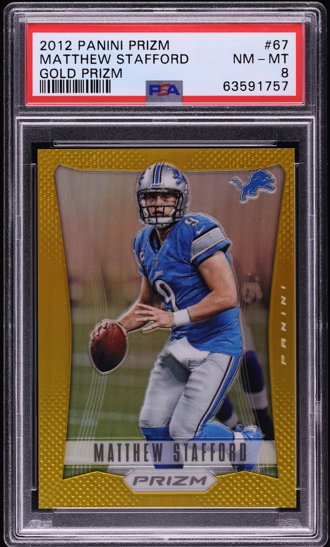 2012 Panini Prizm Gold Matthew Stafford /10 #67 PSA 8 NM-MT - Photo 1