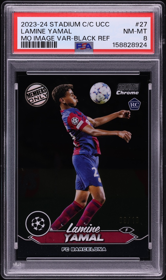 2023 Stadium Club Chrome UEFA Members Only Black Refractor Lamine Yamal ROOKIE /10 #27 PSA 8 - Photo 1