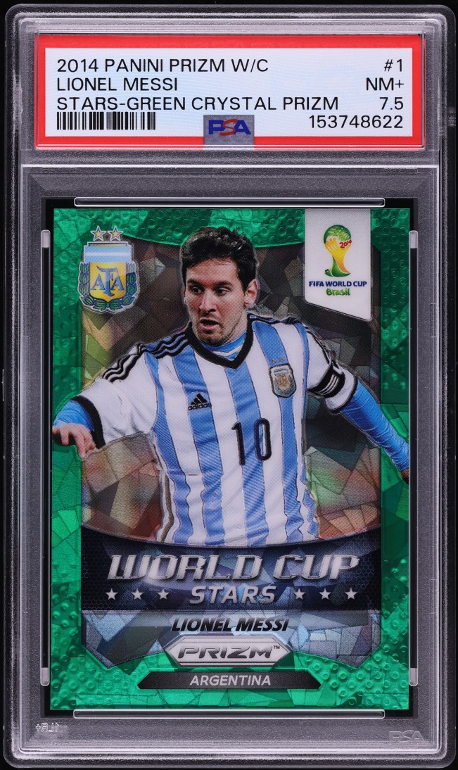 2014 Panini Prizm World Cup Stars Green Crystal Lionel Messi /25 #1 PSA 7.5 NRMT+ - Photo 1