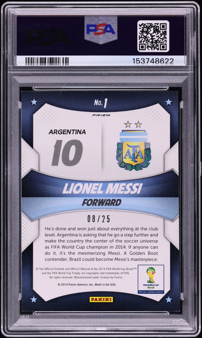 2014 Panini Prizm World Cup Stars Green Crystal Lionel Messi /25 #1 PSA 7.5 NRMT+ - Photo 2