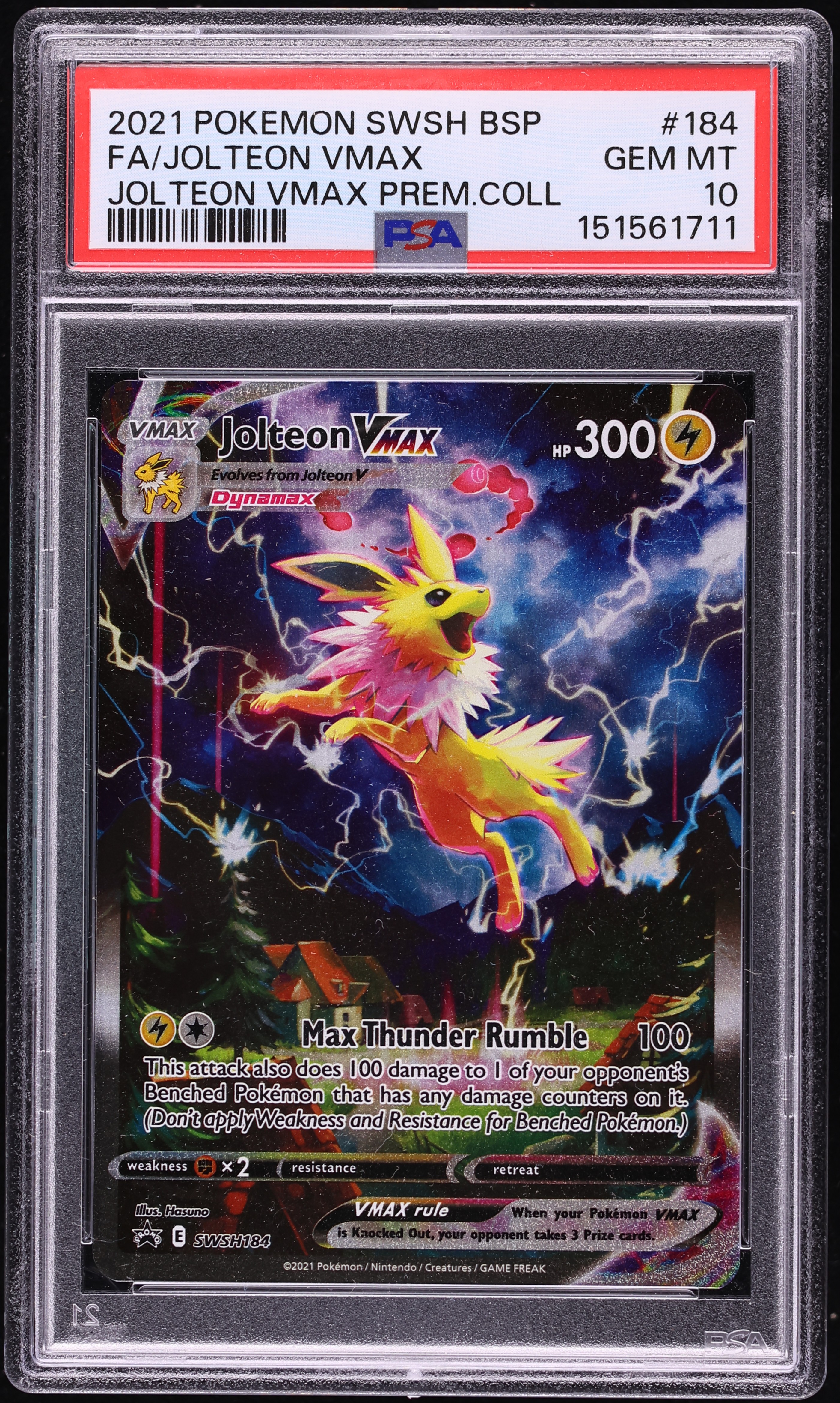 2021 Pokemon Sword & Shield Promo Premium Full Art Jolteon VMAX #184 PSA 10 GEM MINT