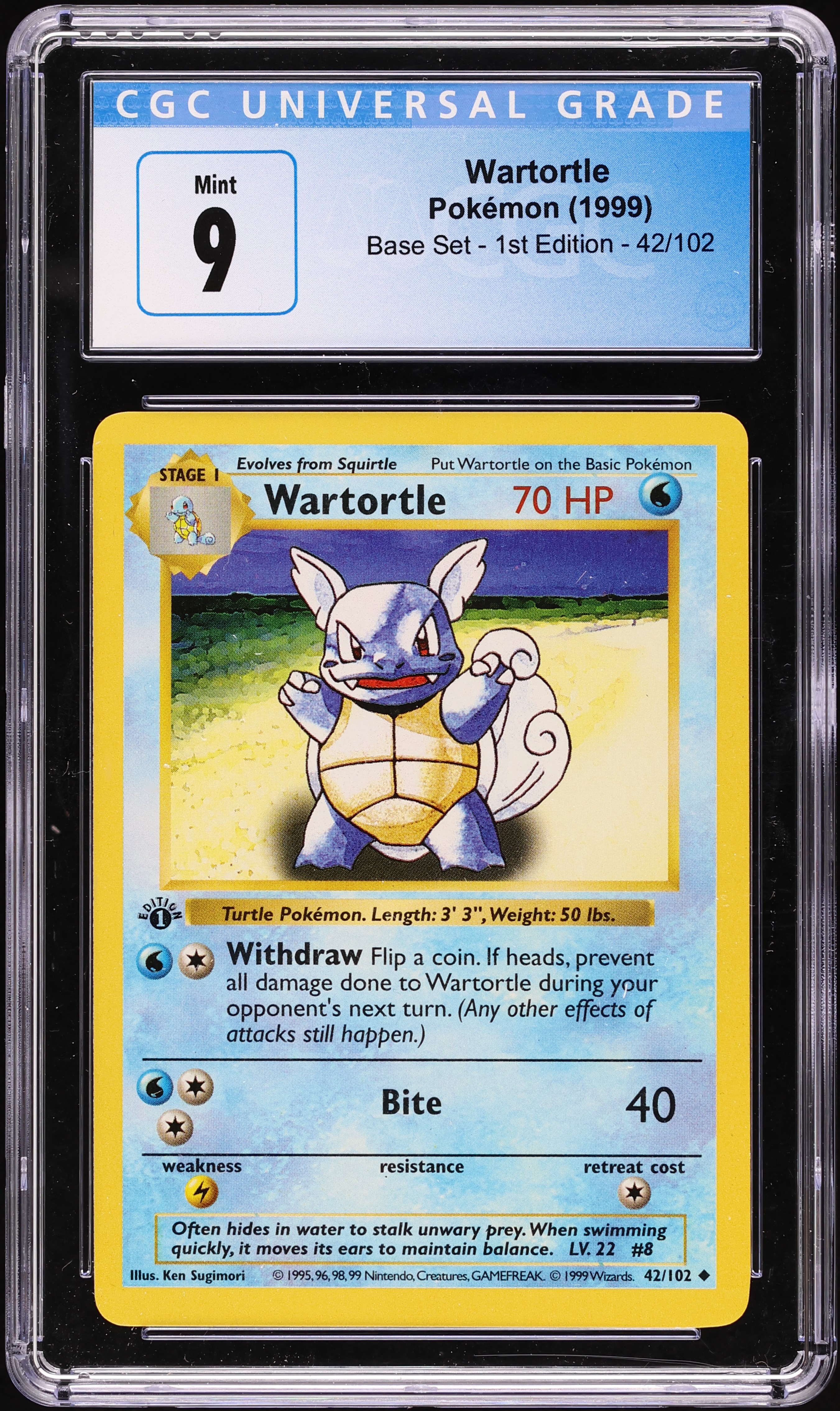1999 Pokemon Base Set Shadowless 1st Edition Wartortle #42 CGC 9 MINT