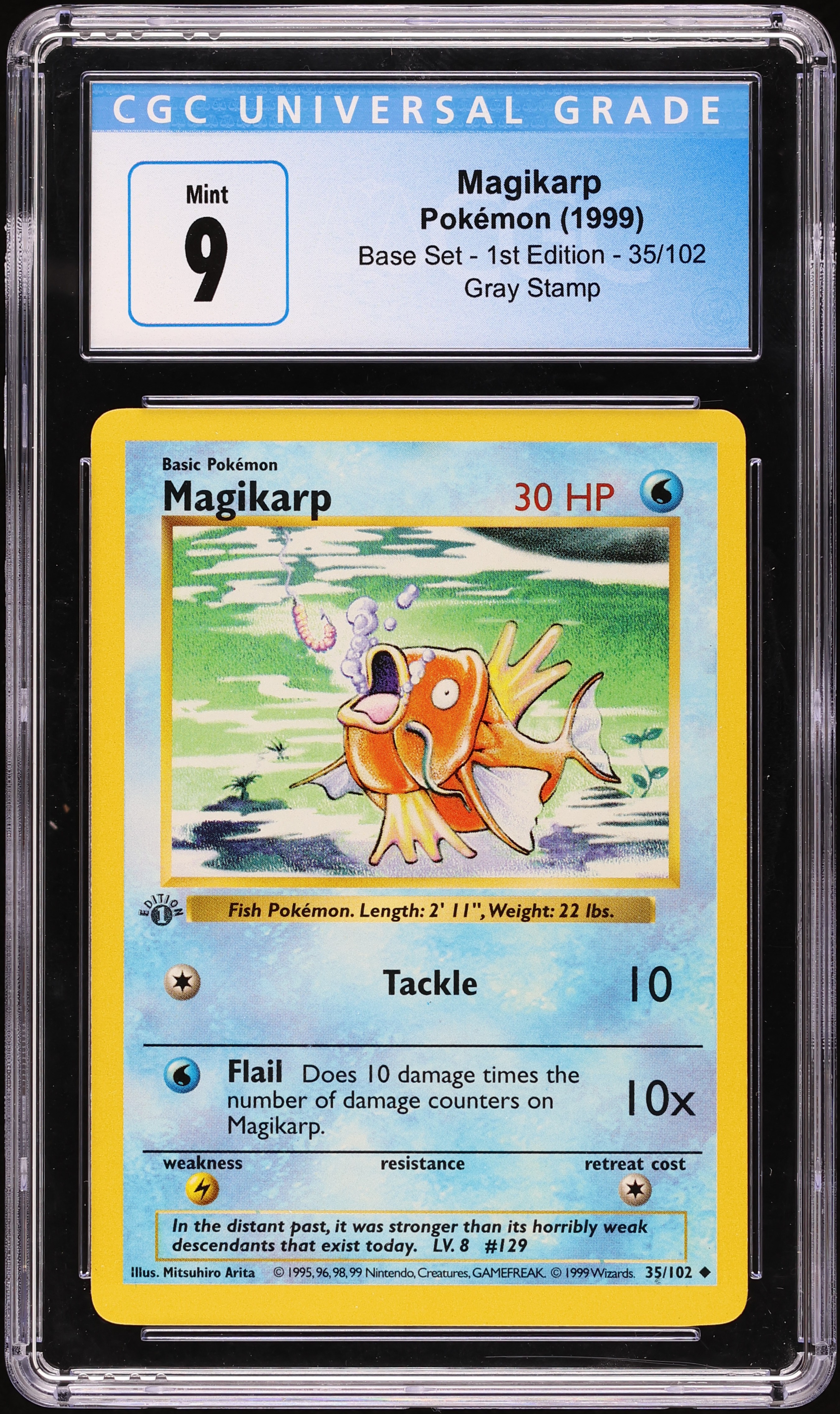 1999 Pokemon Base Set Shadowless 1st Edition Gray Stamp Magikarp #35 CGC 9 MINT