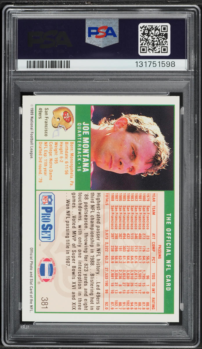 1989 Pro Set Football Joe Montana #381 PSA 8 NM-MT