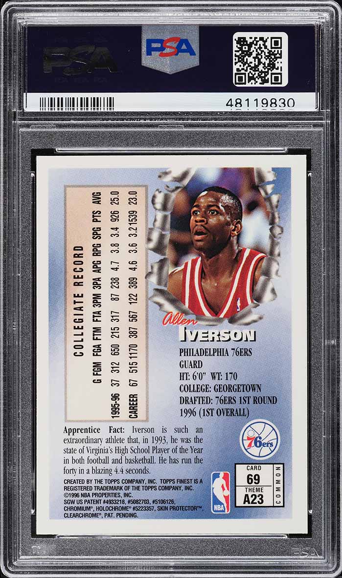 1996 Finest Bronze w/ Coating Allen Iverson ROOKIE #69 PSA 9 MINT