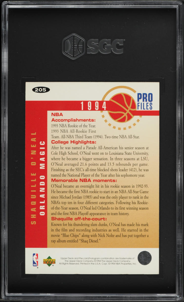 1994 Collector's Choice Pro Files Shaquille O'Neal #205 SGC 6 EXMT