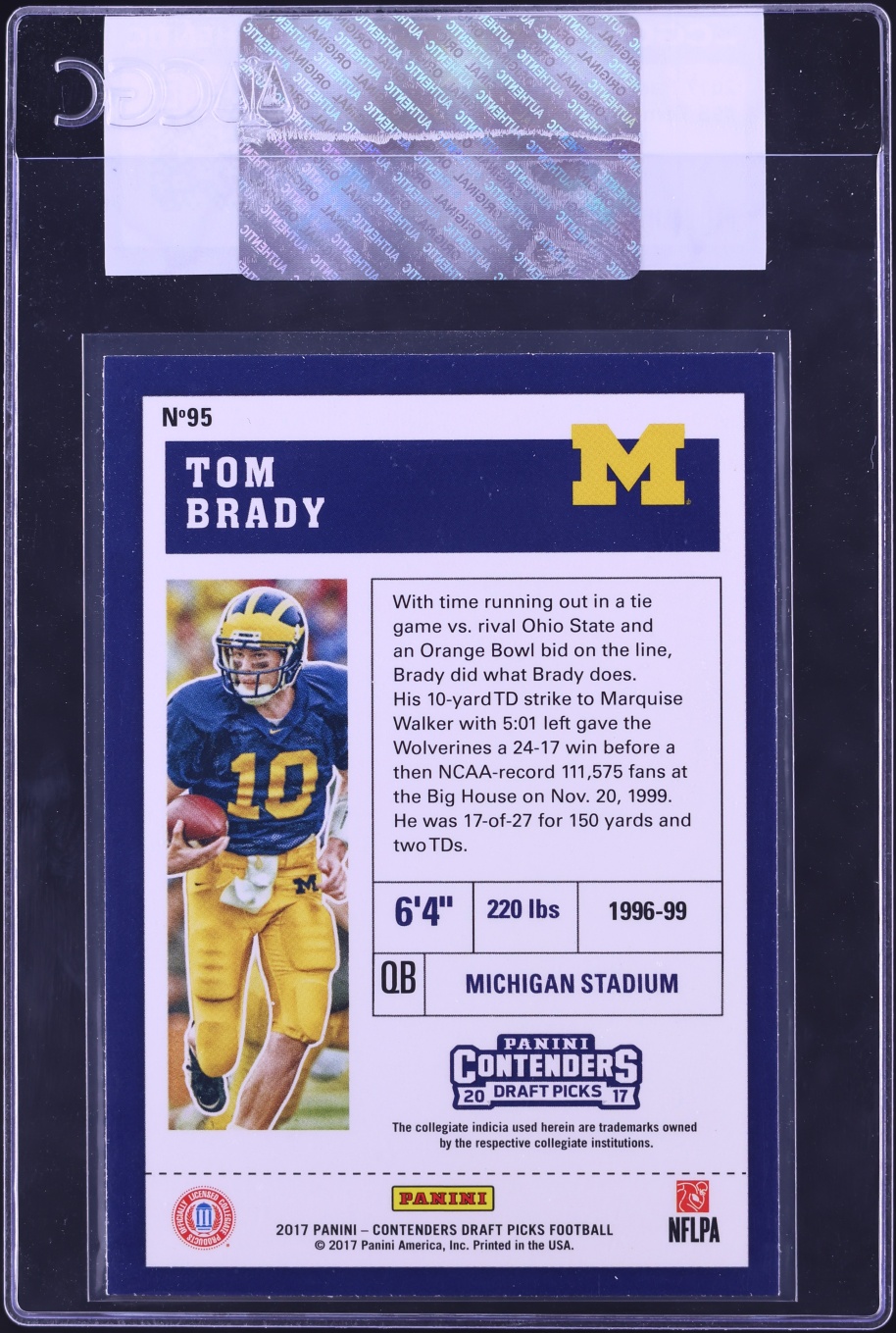 2017 Panini Contenders Draft Picks Tom Brady #95 CGC AUTH