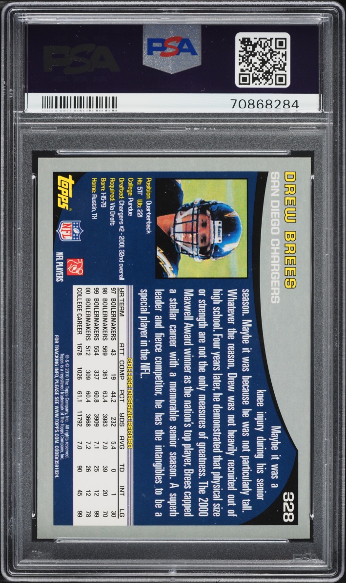 2010 Topps Anniversary Reprints Drew Brees #328 PSA 9 MINT