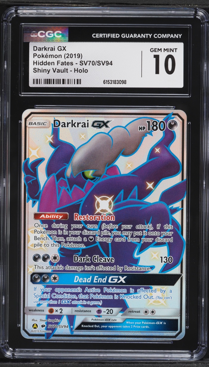 2019 Pokemon Sun & Moon Hidden Fates Vault Full Art Shiny Darkrai GX #SV70 CGC 10 GEM MINT