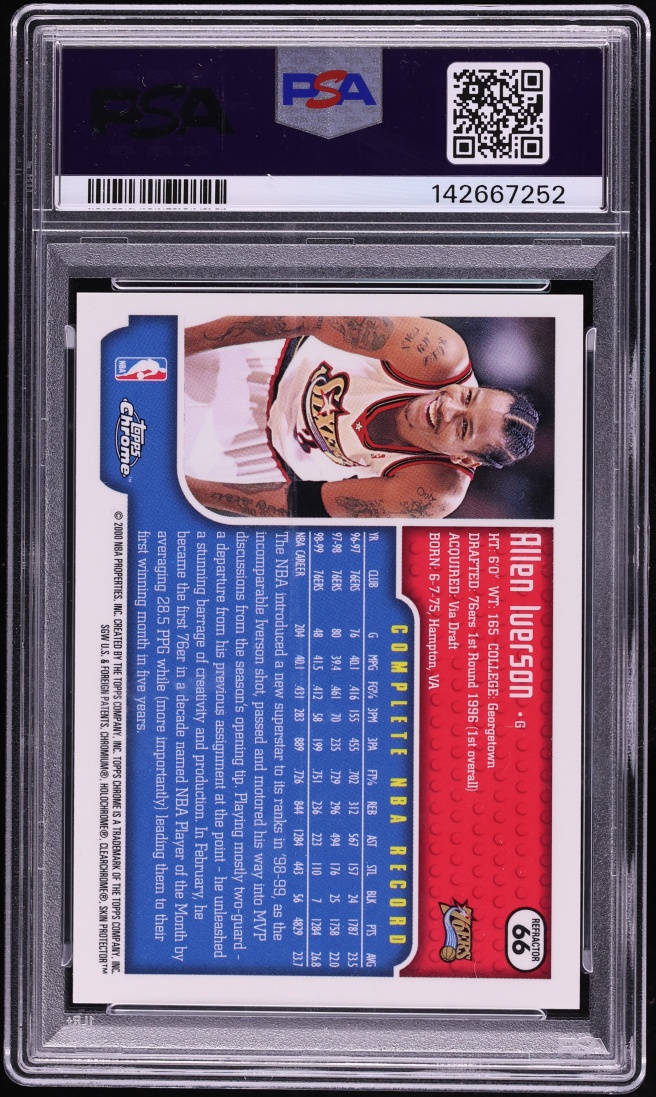 1999 Topps Chrome Refractor Allen Iverson #66 PSA 9 MINT - Photo 2