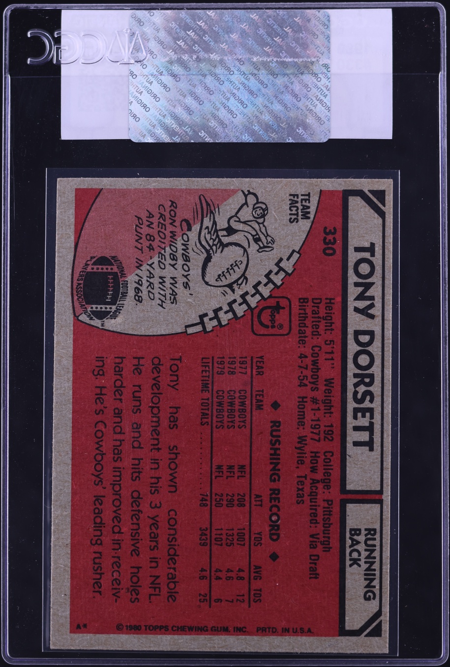 1980 Topps Football Tony Dorsett #330 CGC AUTH