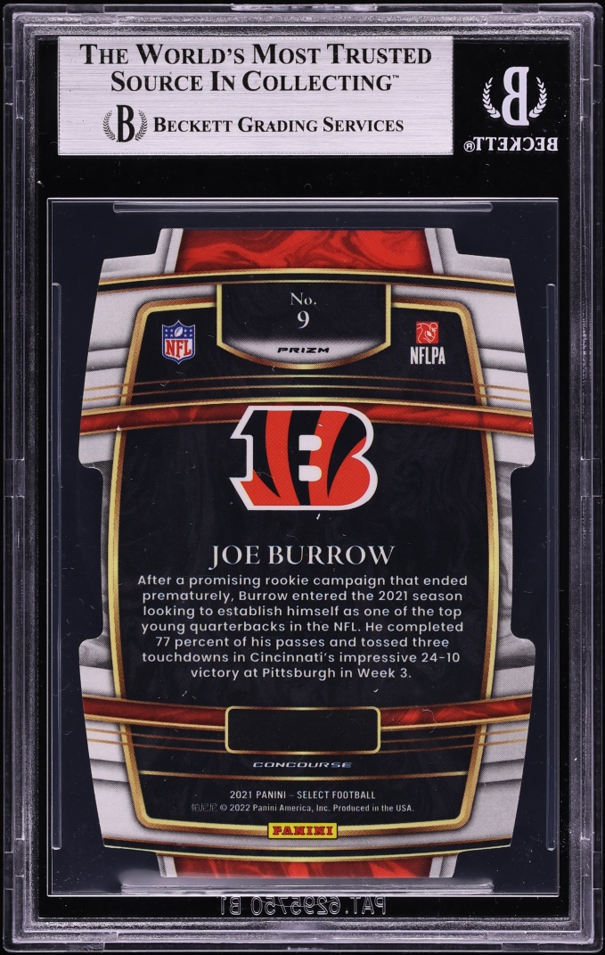 2021 Select Concourse Black & Gold Prizm Die-Cut Joe Burrow #9 BGS 8.5 NM-MT+