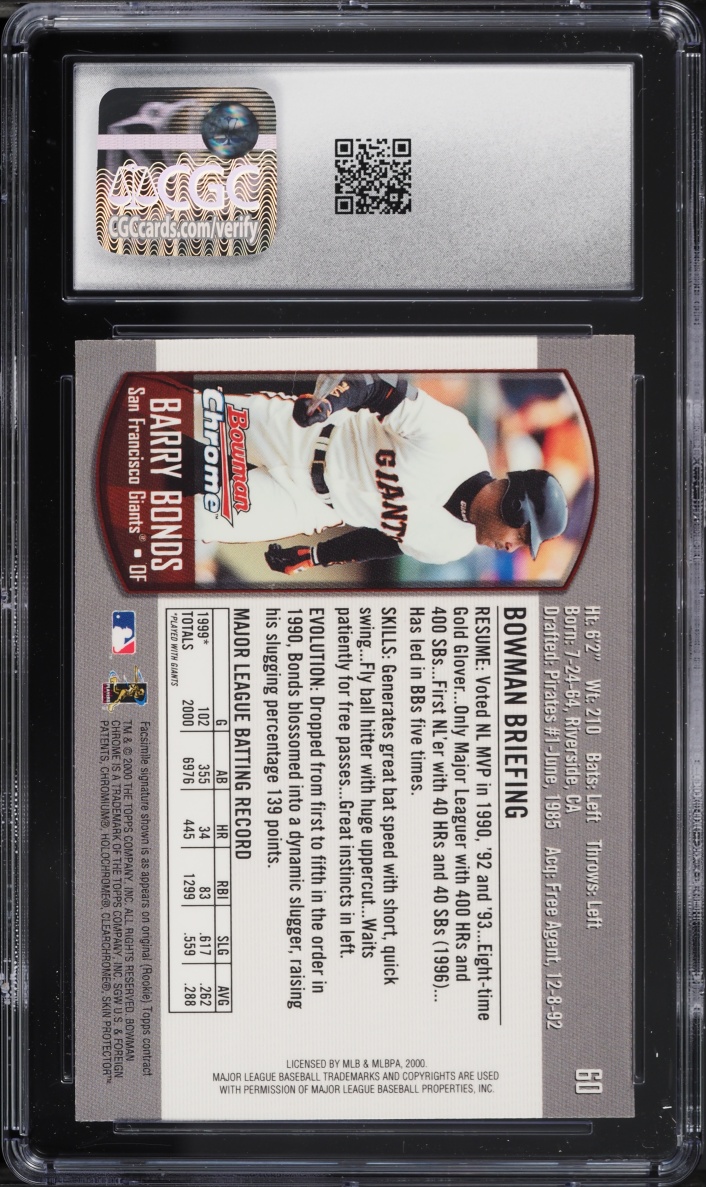 2000 Bowman Chrome Barry Bonds #60 CGC 10 GEM MINT